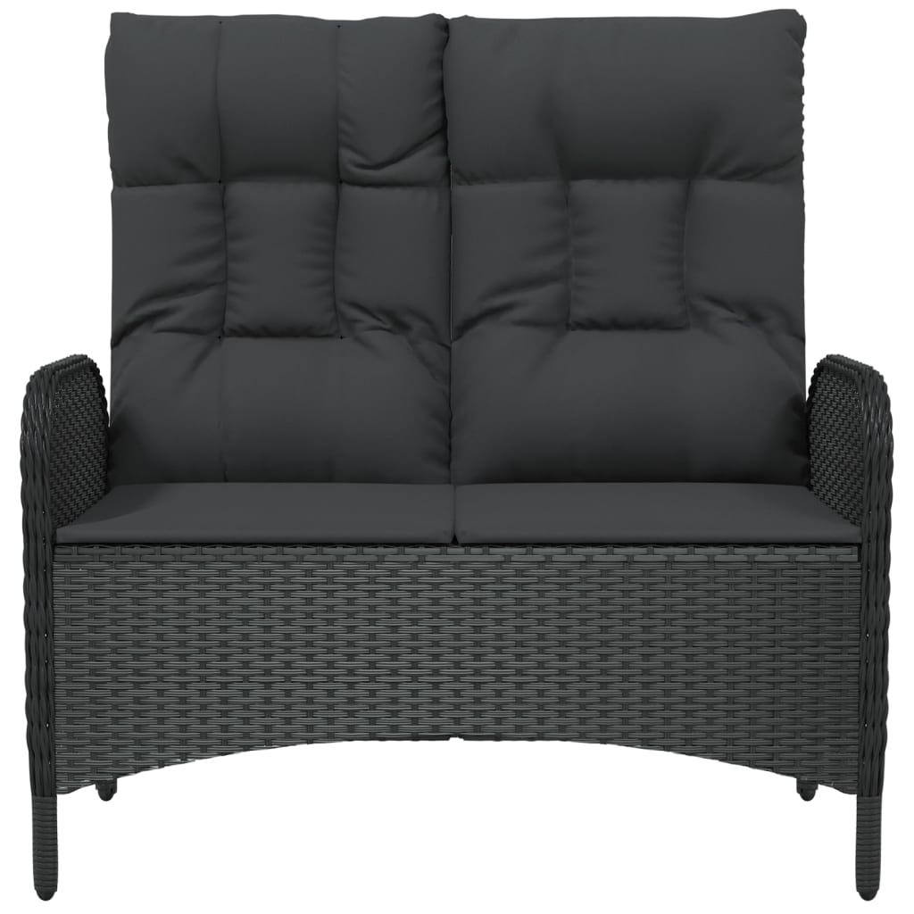 havebænk med lænefunktion og hynder 107 cm polyrattan sort
