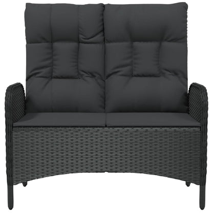 havebænk med lænefunktion og hynder 107 cm polyrattan sort