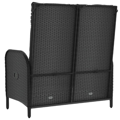 havebænk med lænefunktion og hynder 107 cm polyrattan sort