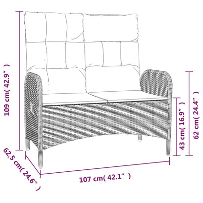 havebænk med lænefunktion og hynder 107 cm polyrattan sort