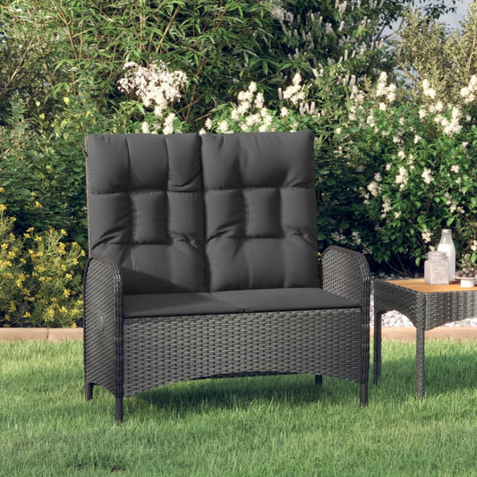havebænk med lænefunktion og hynder 107 cm polyrattan sort