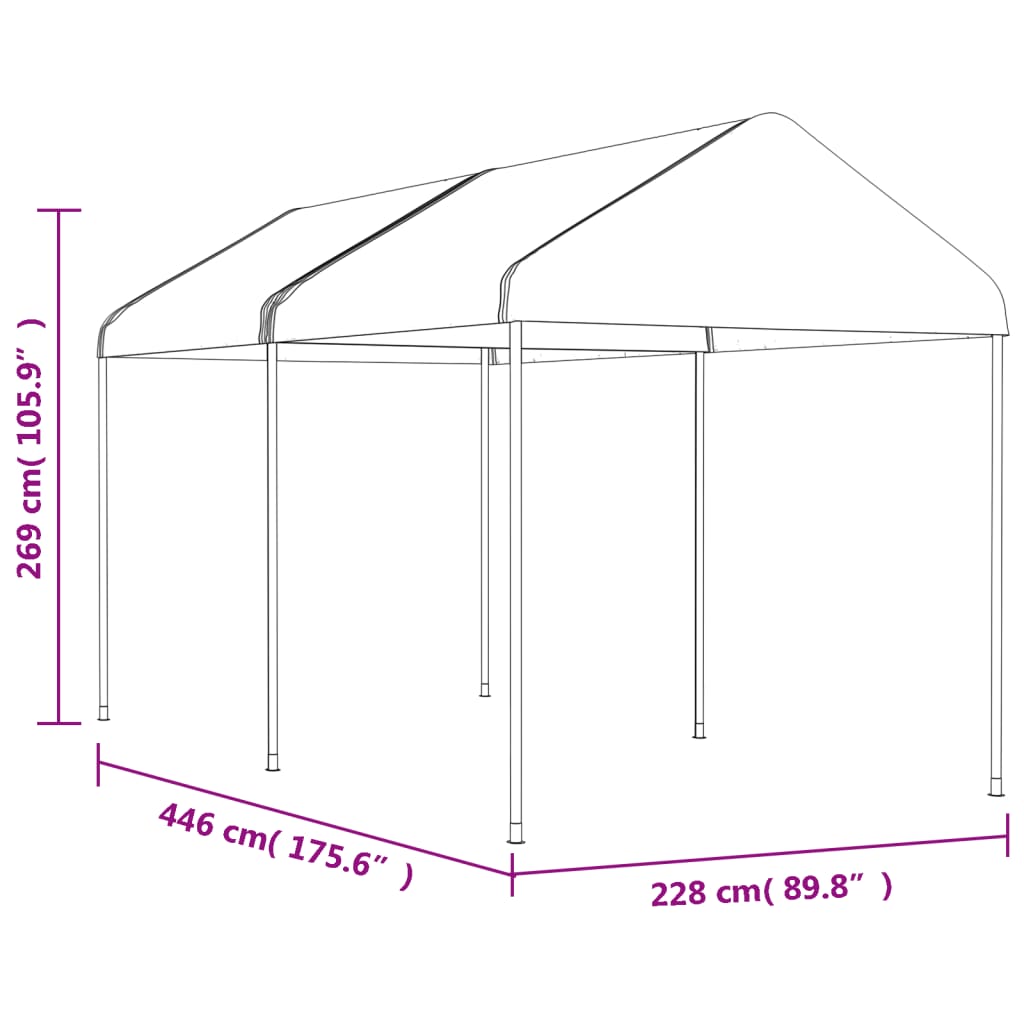 pavillon med tag 4,46x2,28x2,69 m polyethylen hvid