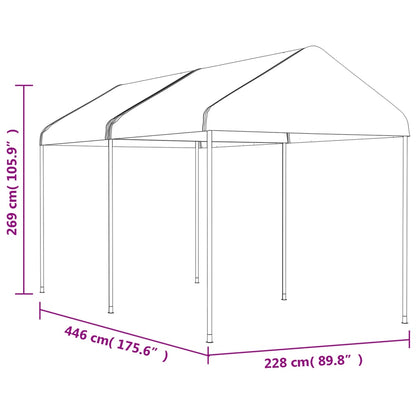 pavillon med tag 4,46x2,28x2,69 m polyethylen hvid
