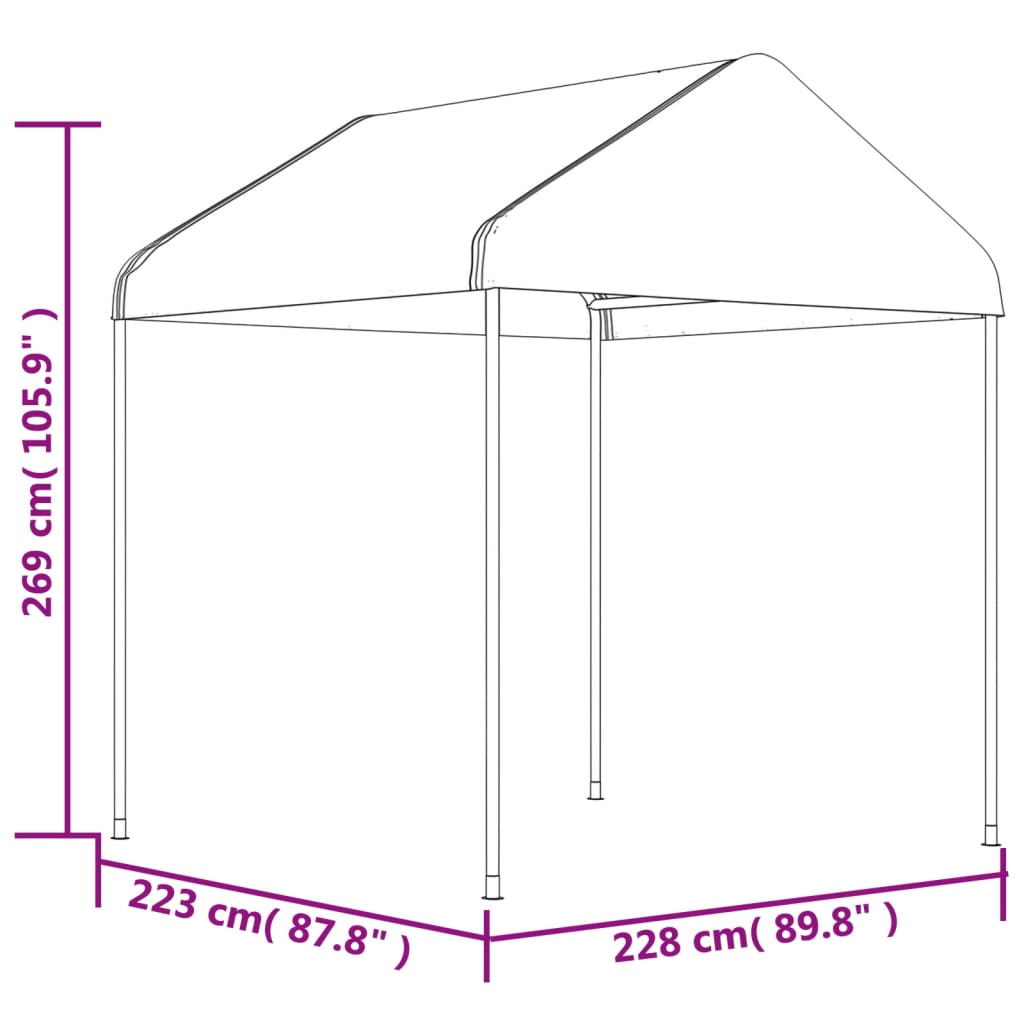 pavillon med tag 4,46x2,28x2,69 m polyethylen hvid