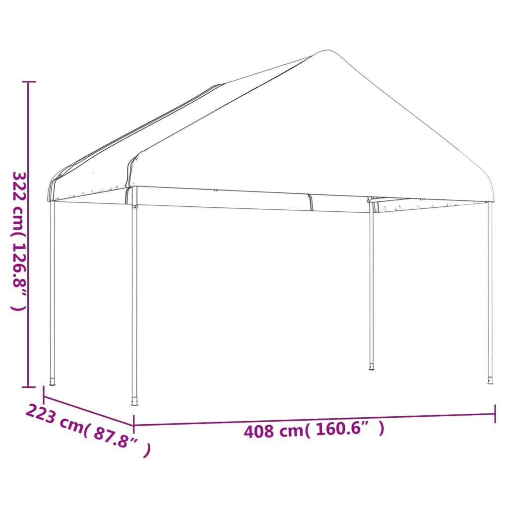 pavillon med tag 20,07x4,08x3,22 m polyethylen hvid