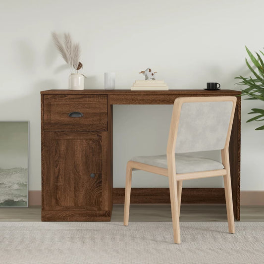 skrivebord med skuffer 115x50x75 cm konstrueret træ brunt eg