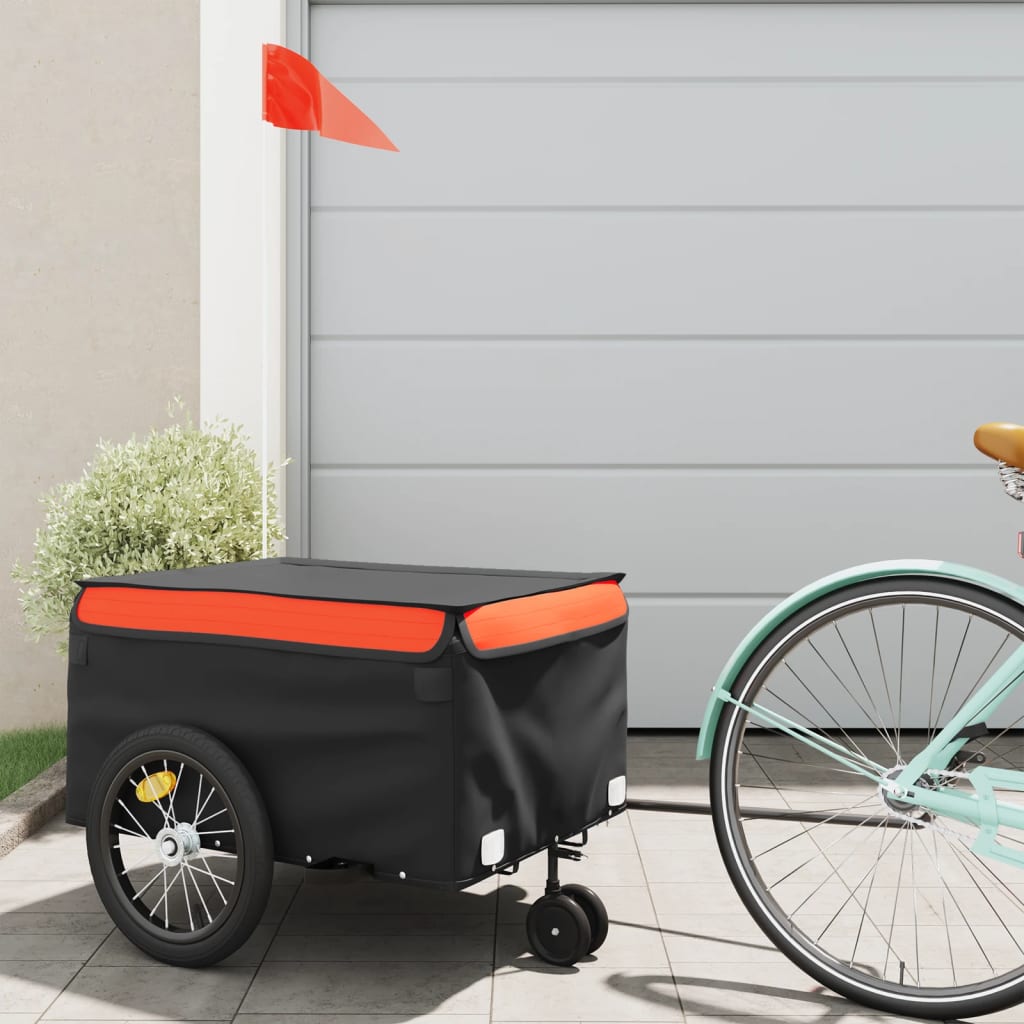 Fahrradanhänger 45 kg Eisen schwarz und orange
