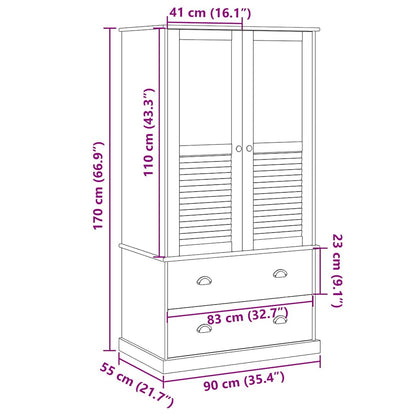 klædeskab VIGO 90x55x170 cm massivt fyrretræ
