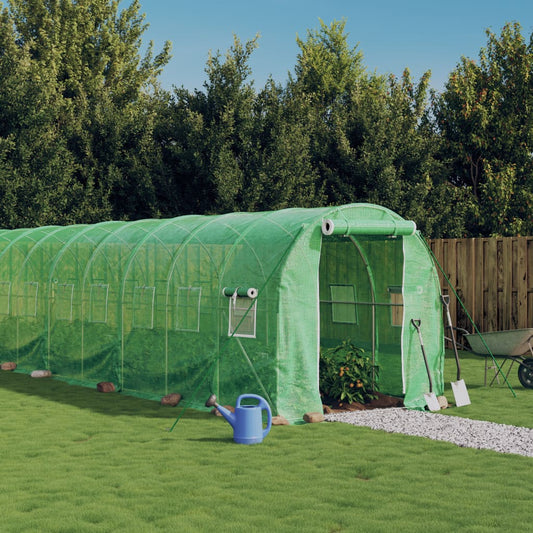 drivhus med stålstel 20 m² 10x2x2 m grøn