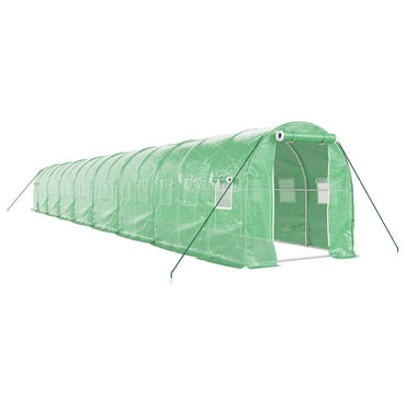 drivhus med stålstel 32 m² 16x2x2 m grøn