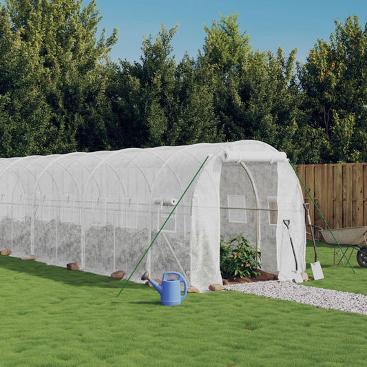 drivhus med stålstel 32 m² 16x2x2 m hvid