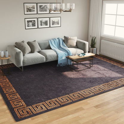 gulvtæppe 400x300 cm vaskbart og skridsikkert sort + guldfarvet