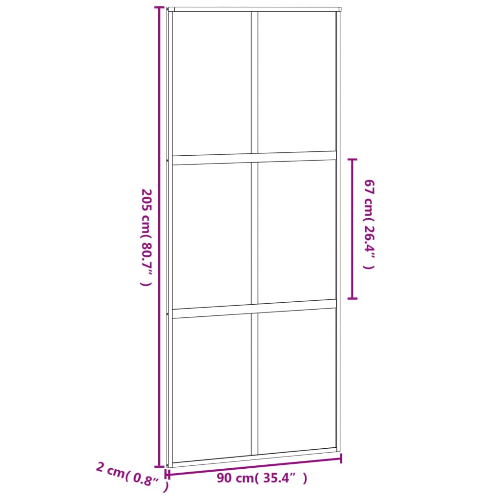 skydedør 90x205 cm hærdet glas og aluminium sort