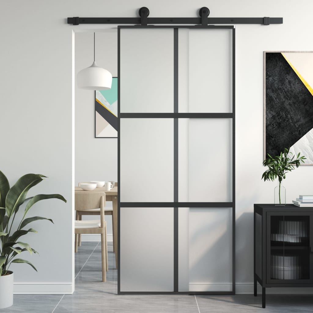 skydedør 90x205 cm hærdet glas og aluminium sort