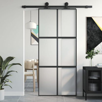 skydedør 90x205 cm hærdet glas og aluminium sort