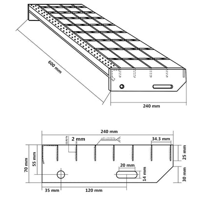 trappetrin 60x24x7 cm trinrist galvaniseret stål