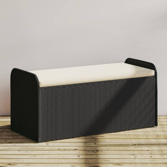 opbevaringsbænk med hynde 115x51x52 cm polyrattan sort