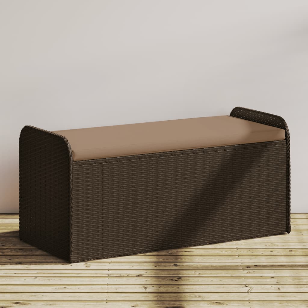 förvaringsbänk med dyna 115x51x52 cm polyrotting brun