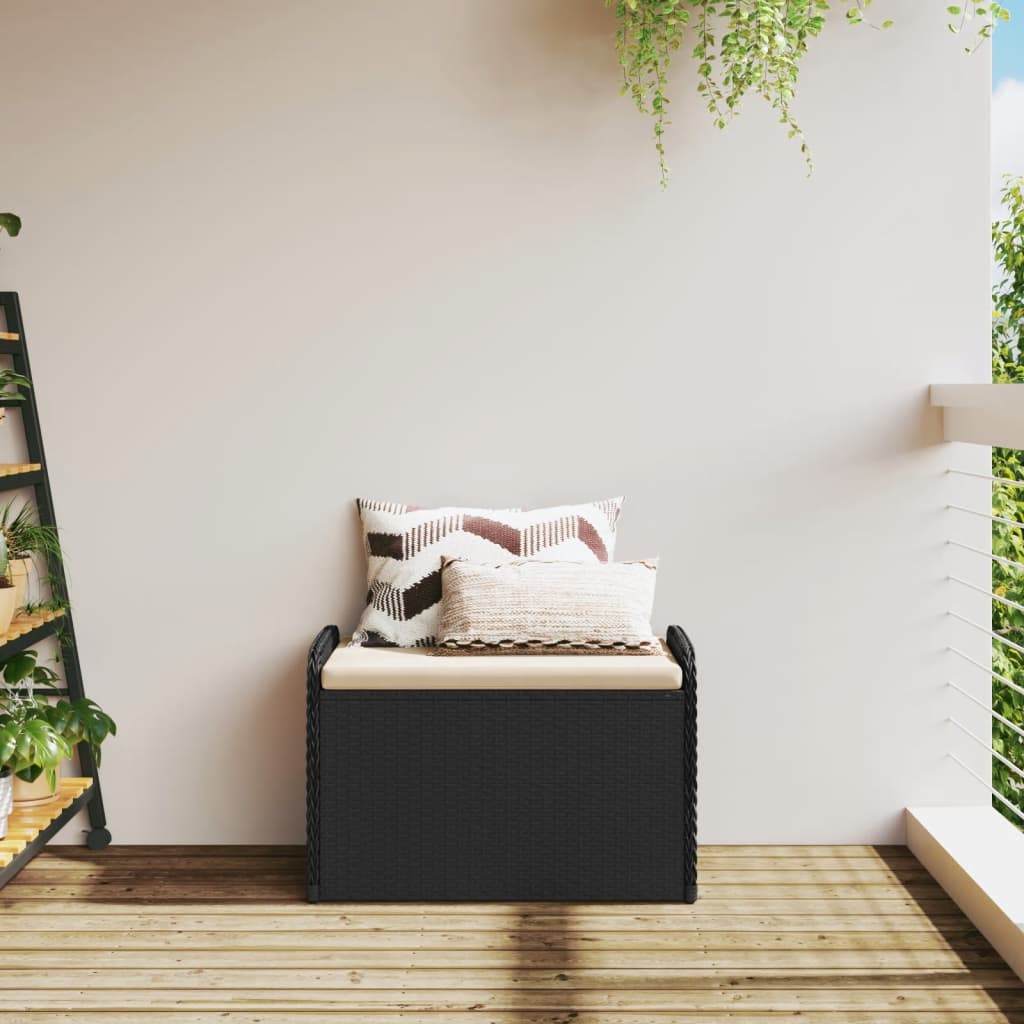 opbevaringsbænk med hynde 80x51x52 cm polyrattan sort