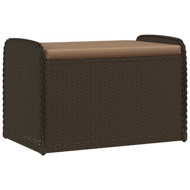 opbevaringsbænk med hynde 80x51x52 cm polyrattan brun