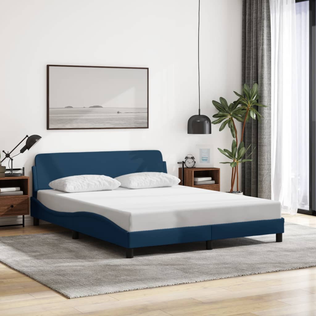 Sengeramme med hovedgærde uden madras Blå 160x200 cm Stof