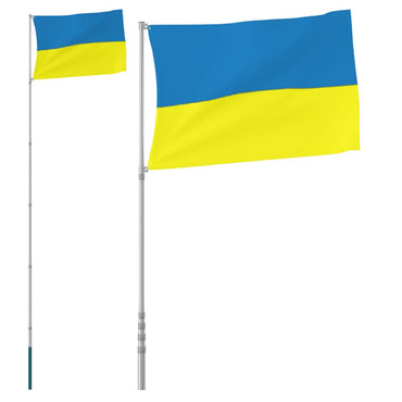 Ukraine flag og flagstang 5,55 m aluminium