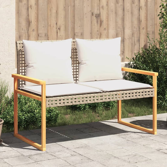 havebænk med hynde polyrattan og akacietræ beige