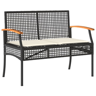havebænk med hynde polyrattan og akacietræ sort