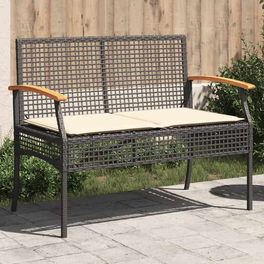 havebænk med hynde polyrattan og akacietræ sort