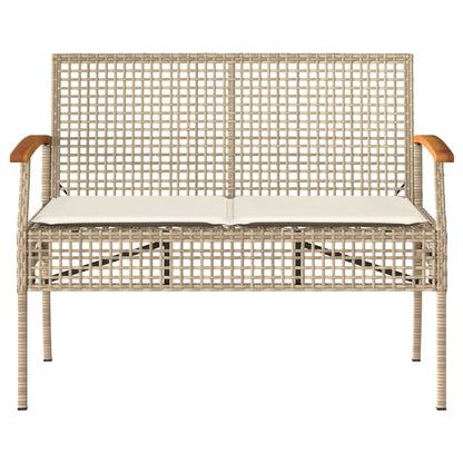 havebænk med hynde polyrattan og akacietræ beige
