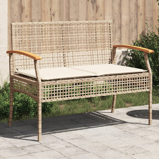havebænk med hynde polyrattan og akacietræ beige