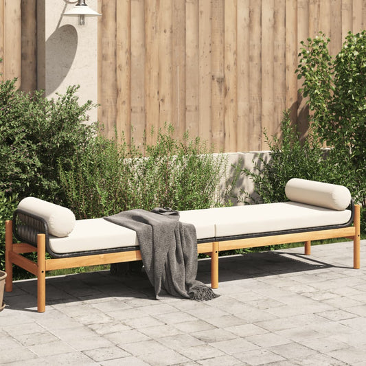 havebænk med hynde polyrattan og akacietræ sort
