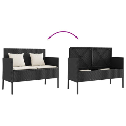 havebænk med hynder polyrattan sort