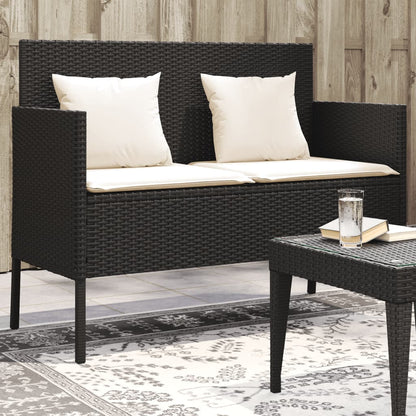 havebænk med hynder polyrattan sort