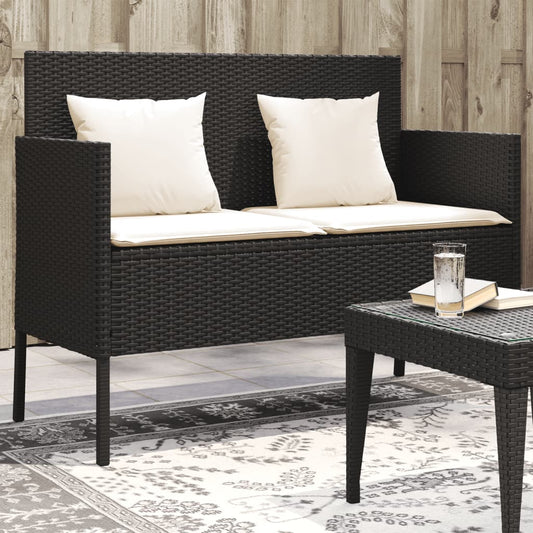 havebænk med hynder polyrattan sort