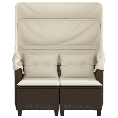 2-Personen-Gartensofa mit Baldachin und Hockern aus Polyrattan in Braun