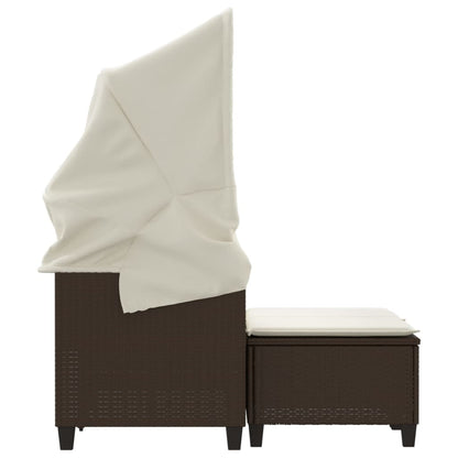 2-Personen-Gartensofa mit Baldachin und Hockern aus Polyrattan in Braun