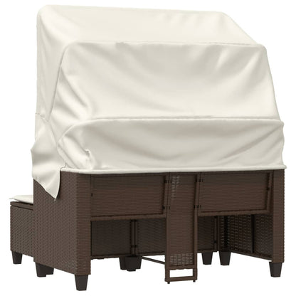 2-Personen-Gartensofa mit Baldachin und Hockern aus Polyrattan in Braun