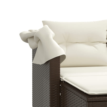 2-Personen-Gartensofa mit Baldachin und Hockern aus Polyrattan in Braun