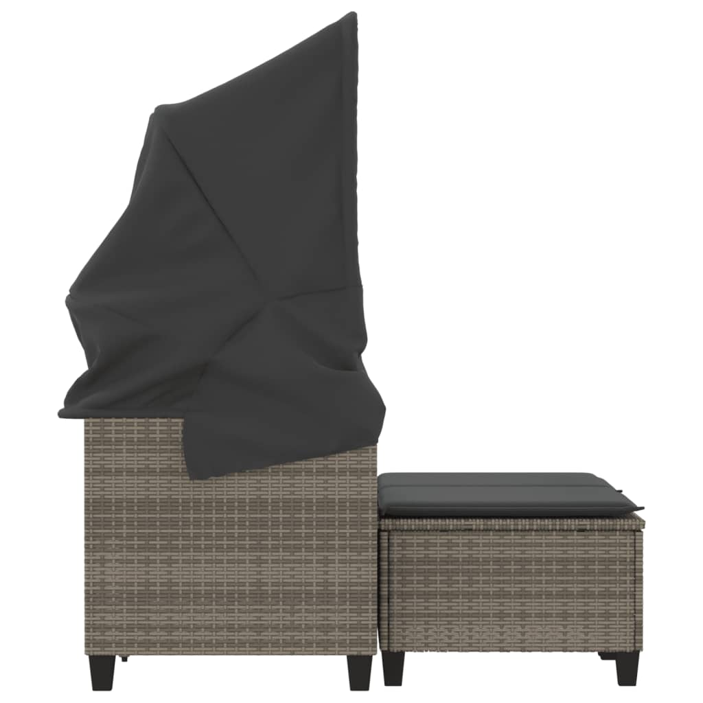 2-Personen-Gartensofa mit Baldachin und Hockern aus Polyrattan in Grau