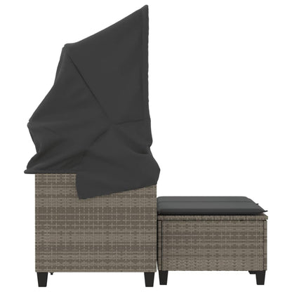 2-Personen-Gartensofa mit Baldachin und Hockern aus Polyrattan in Grau