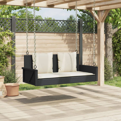 gyngebænk med hynder 119x56x48 cm polyrattan sort