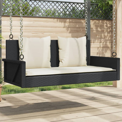 gyngebænk med hynder 119x56x48 cm polyrattan sort