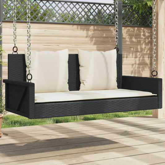 gyngebænk med hynder 119x56x48 cm polyrattan sort