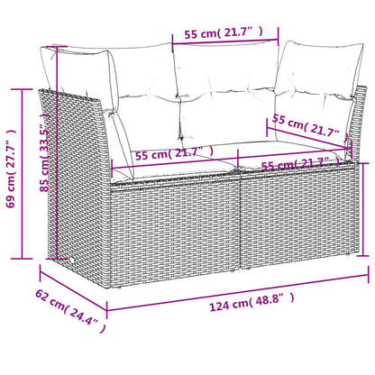 2-sits trädgårdssoffa med kuddar, polyrotting, ljusgrå