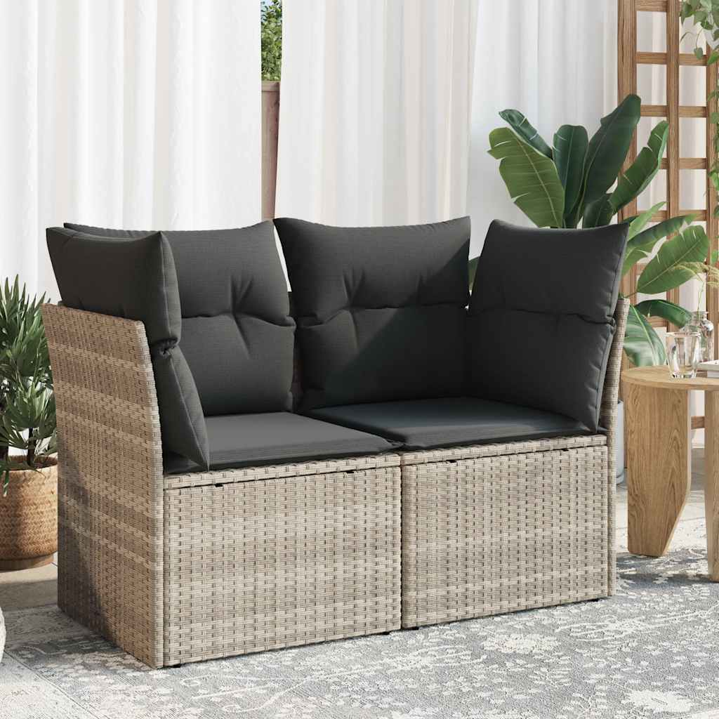 2-sits trädgårdssoffa med kuddar, polyrotting, ljusgrå