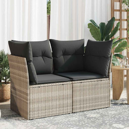 2-sits trädgårdssoffa med kuddar, polyrotting, ljusgrå
