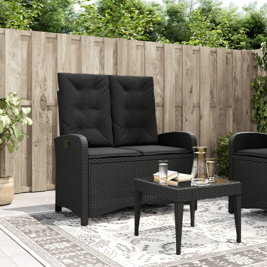 havebænk med hynder og lænefunktion polyrattan sort