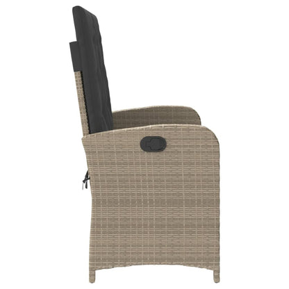 havebænk med hynder og lænefunktion polyrattan lysegrå