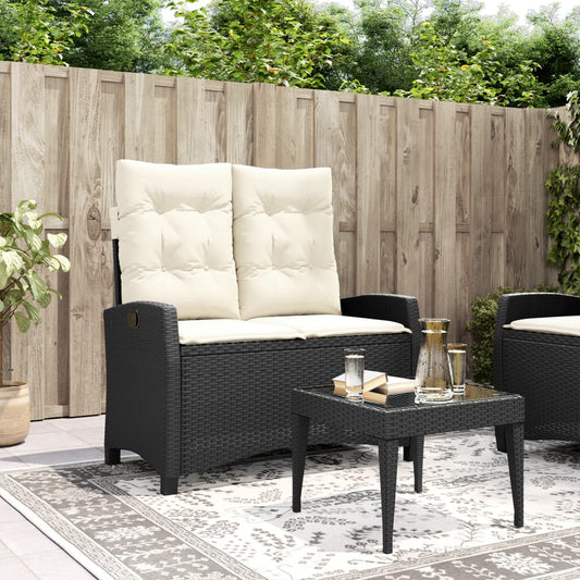 havebænk med hynder og lænefunktion polyrattan sort